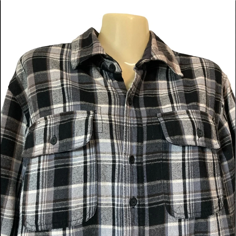Boston Traders Utility Jacket Fleece Flannel Outerwear Plaid Black White Medium